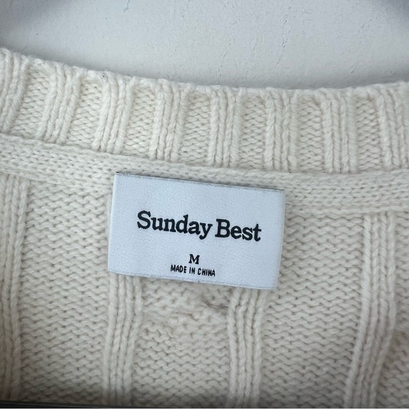 Aritzia Sunday Best Peggy Cable Knit Cropped Sweater Cream Wool Blend - Picture 5 of 6
